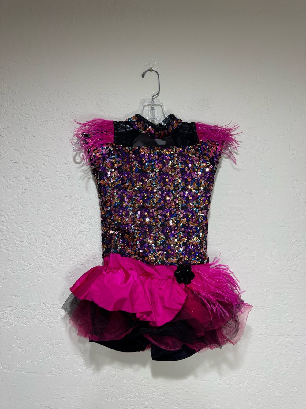 Hot Pink Sequined Feather Dress & Matching Hairpiece